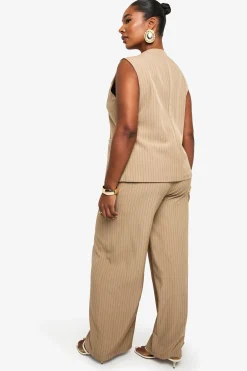 PLUS PANTALON À JAMBES LARGES À RAYURES FINES AVEC CORDON DE SERRAGE