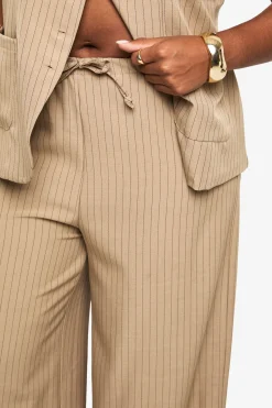 PLUS PANTALON À JAMBES LARGES À RAYURES FINES AVEC CORDON DE SERRAGE