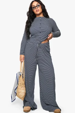 Plus Pantalon Plus à Taille avec Cordon Simple - Rayé