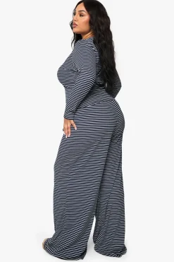 Plus Pantalon Plus à Taille avec Cordon Simple - Rayé