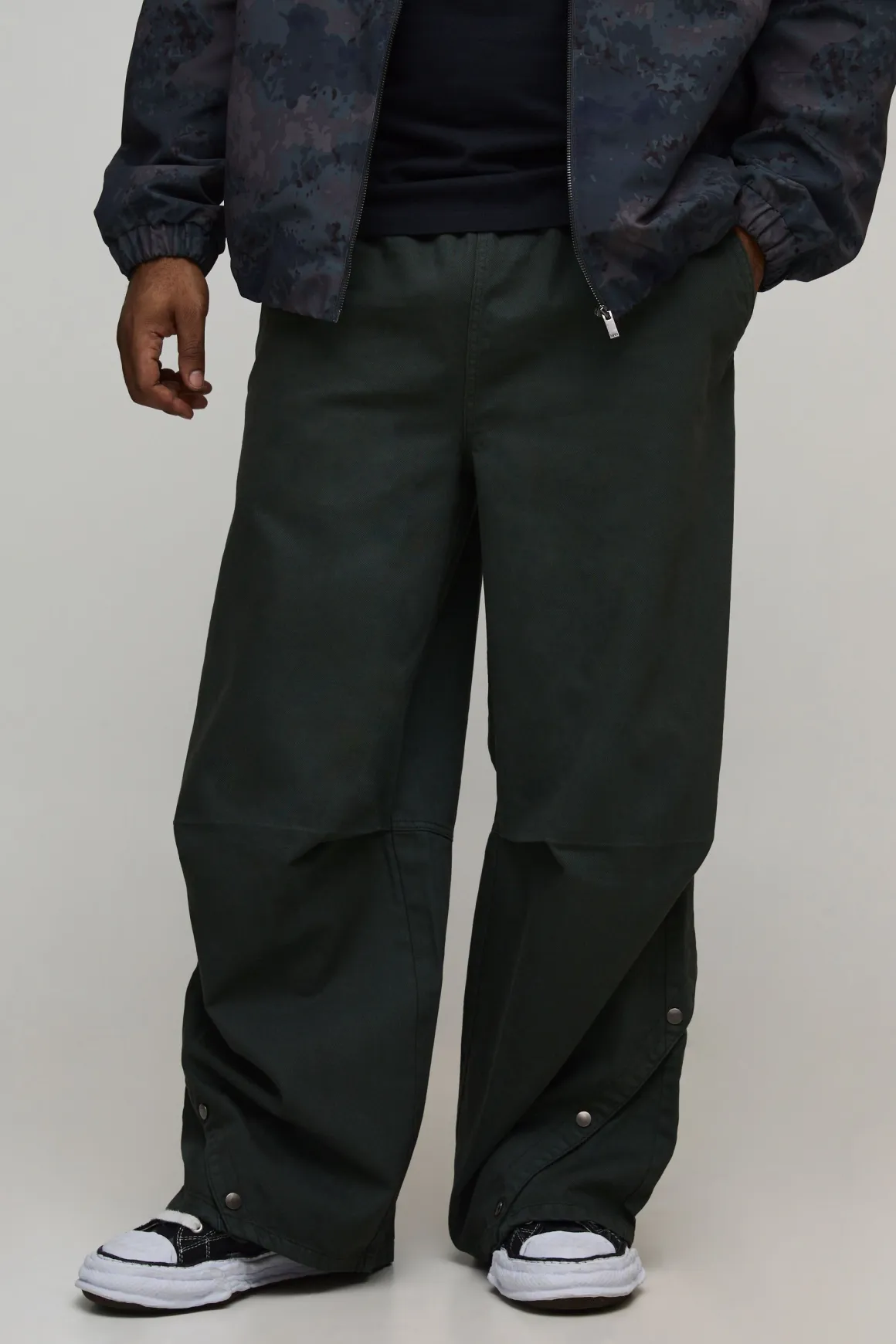 Plus Pantalon Popper à Taille Élastiquée et Ourlet Oversized