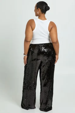 Plus Pantalon à taille basse avec ceinture à cordon de serrage et paillettes