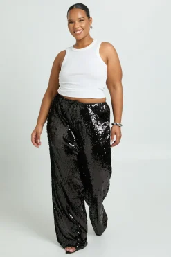 Plus Pantalon à taille basse avec ceinture à cordon de serrage et paillettes