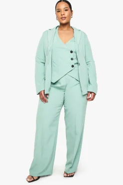 Plus Pantalon Tailleur à Jambe Large Plissé et Tissé