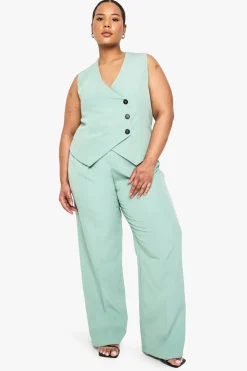 Plus Pantalon Tailleur à Jambe Large Plissé et Tissé