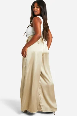 Plus Pantalon Tailleur à Jambe Large en Satin avec Détail Plissé