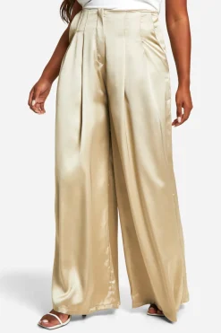 Plus Pantalon Tailleur à Jambe Large en Satin avec Détail Plissé