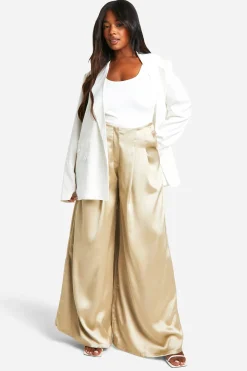 Plus Pantalon Tailleur à Jambe Large en Satin avec Détail Plissé