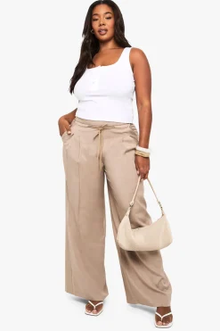 Plus Pantalon tissé à cordon de serrage, plissé, à jambes larges