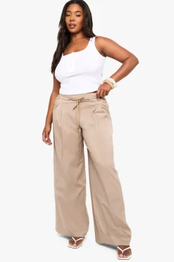 Plus Pantalon tissé à cordon de serrage, plissé, à jambes larges