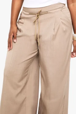 Plus Pantalon tissé à cordon de serrage, plissé, à jambes larges