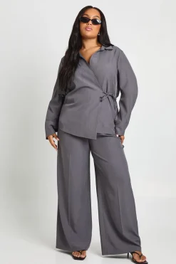 Plus Pantalon tissé plissé à jambes larges