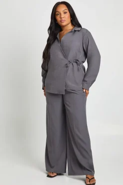 Plus Pantalon tissé plissé à jambes larges