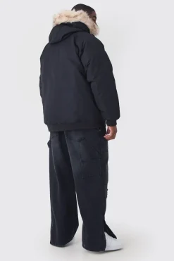 boohooMAN Plus Parka à capuche avec garniture en synthétique amovible, coupe régulière en<Homme Vestes & Manteaux Grande Taille|Tout Afficher