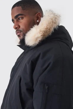 boohooMAN Plus Parka à capuche avec garniture en synthétique amovible, coupe régulière en<Homme Vestes & Manteaux Grande Taille|Tout Afficher