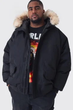boohooMAN Plus Parka à capuche avec garniture en synthétique amovible, coupe régulière en<Homme Vestes & Manteaux Grande Taille|Tout Afficher