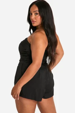 Plus Playsuit bandeau en tissé avec détails froncés