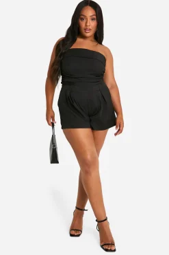Plus Playsuit bandeau en tissé avec détails froncés
