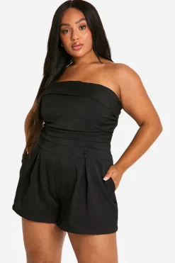 Plus Playsuit bandeau en tissé avec détails froncés
