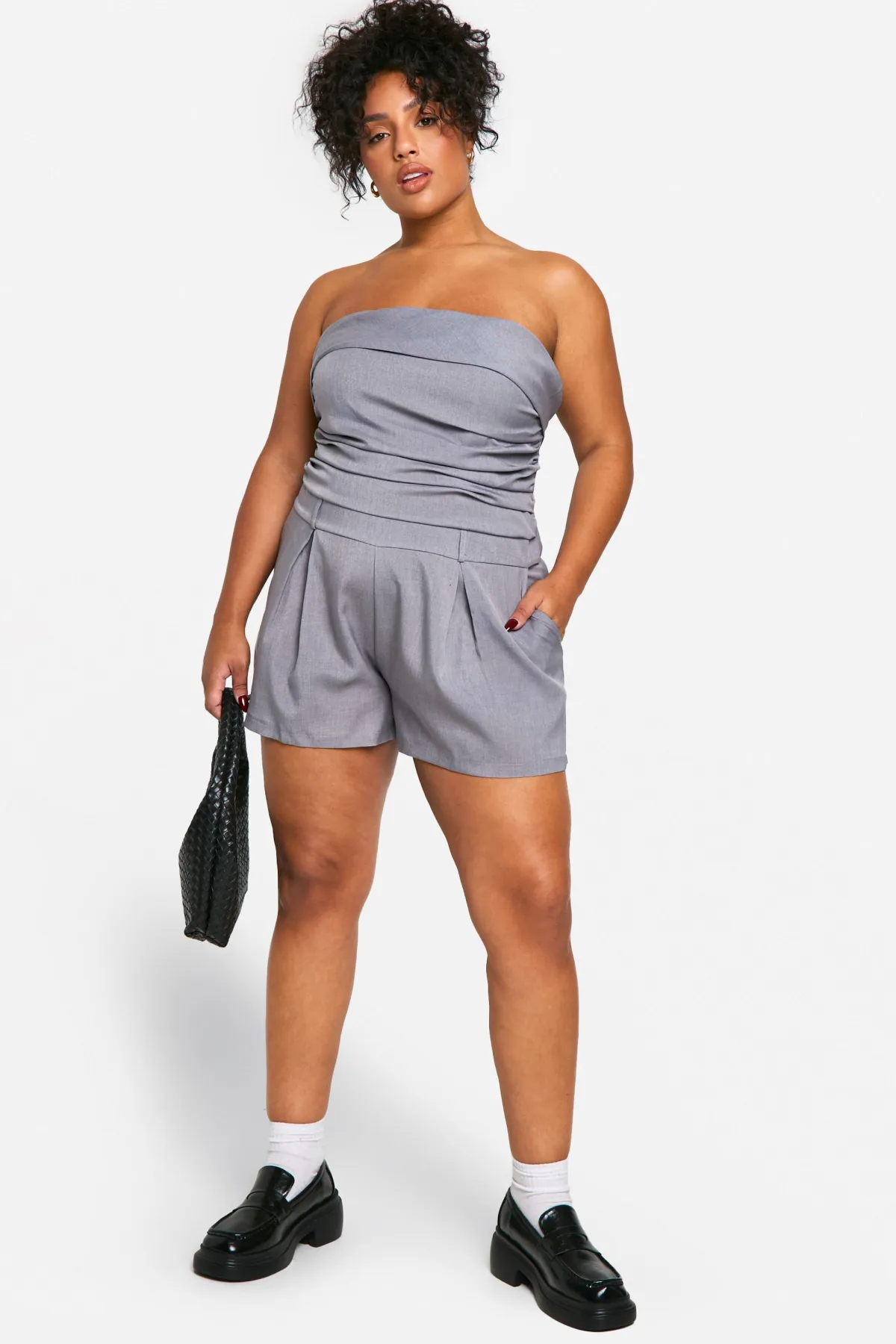 boohoo Plus Playsuit Tissé Grande Taille à Détail Bandeau Ruched<Femme Tailleurs|Combinaisons Et Combishorts