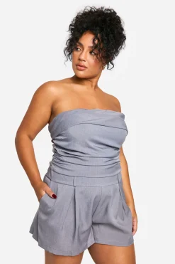 boohoo Plus Playsuit Tissé Grande Taille à Détail Bandeau Ruched<Femme Tailleurs|Combinaisons Et Combishorts