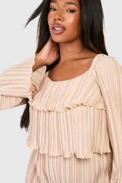 boohoo Plus Plissé Détail à Volants Combinaison à Jambes Larges<Femme Combinaisons Et Combishorts