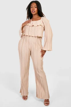 boohoo Plus Plissé Détail à Volants Combinaison à Jambes Larges<Femme Combinaisons Et Combishorts