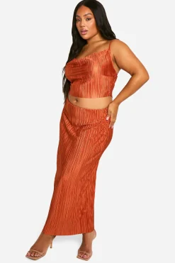 Plus Plisse Cami Top & Midaxi Skirt Co Ord
