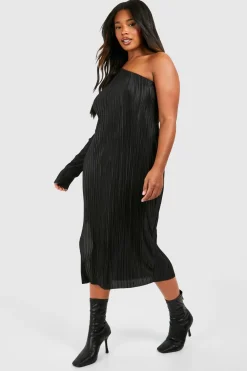 boohoo Plus Plissé Robe Midi Grande Taille Débardeur à Une Épaule Fendue<Femme Robes Mi-Longues|Robes Moulantes