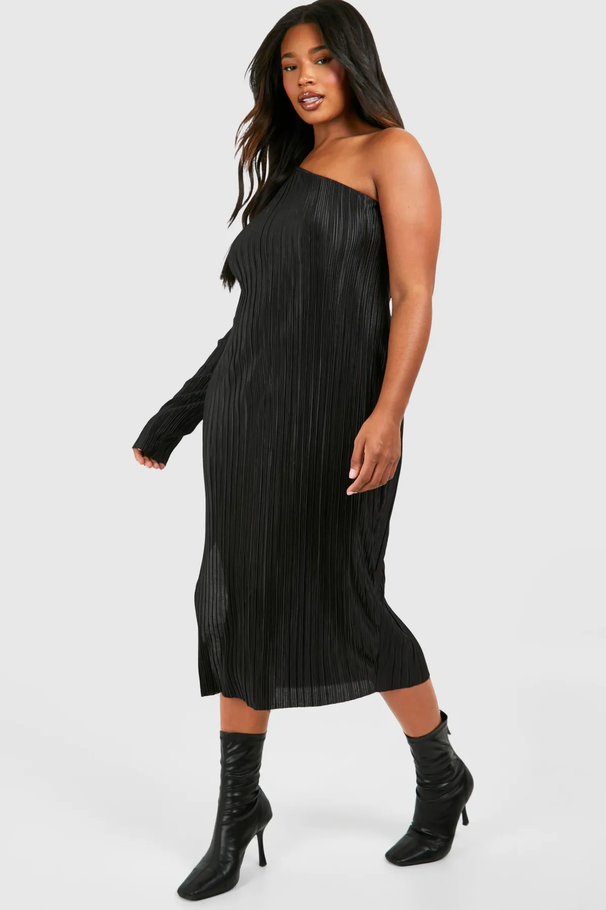 boohoo Plus Plissé Robe Midi Grande Taille Débardeur à Une Épaule Fendue<Femme Robes Mi-Longues|Robes Moulantes
