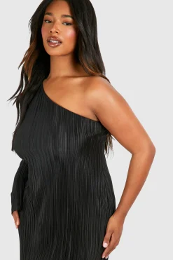 boohoo Plus Plissé Robe Midi Grande Taille Débardeur à Une Épaule Fendue<Femme Robes Mi-Longues|Robes Moulantes