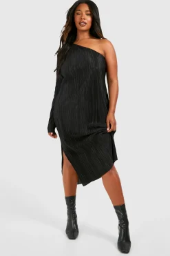 boohoo Plus Plissé Robe Midi Grande Taille Débardeur à Une Épaule Fendue<Femme Robes Mi-Longues|Robes Moulantes