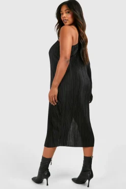 boohoo Plus Plissé Robe Midi Grande Taille Débardeur à Une Épaule Fendue<Femme Robes Mi-Longues|Robes Moulantes