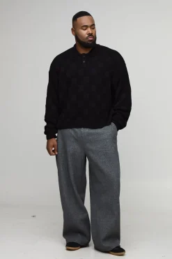 boohooMAN Plus Polo tricoté à côtes mixtes et à motif câble, surdimensionné<Homme Polos|Tout Afficher