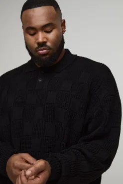 boohooMAN Plus Polo tricoté à côtes mixtes et à motif câble, surdimensionné<Homme Polos|Tout Afficher