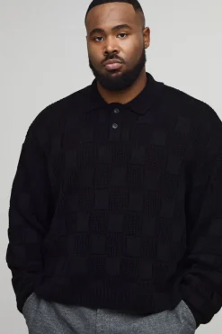 boohooMAN Plus Polo tricoté à côtes mixtes et à motif câble, surdimensionné<Homme Polos|Tout Afficher