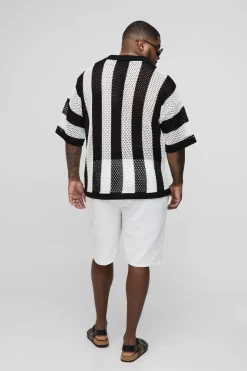 Plus Polo tricoté à rayures, surdimensionné et boxy