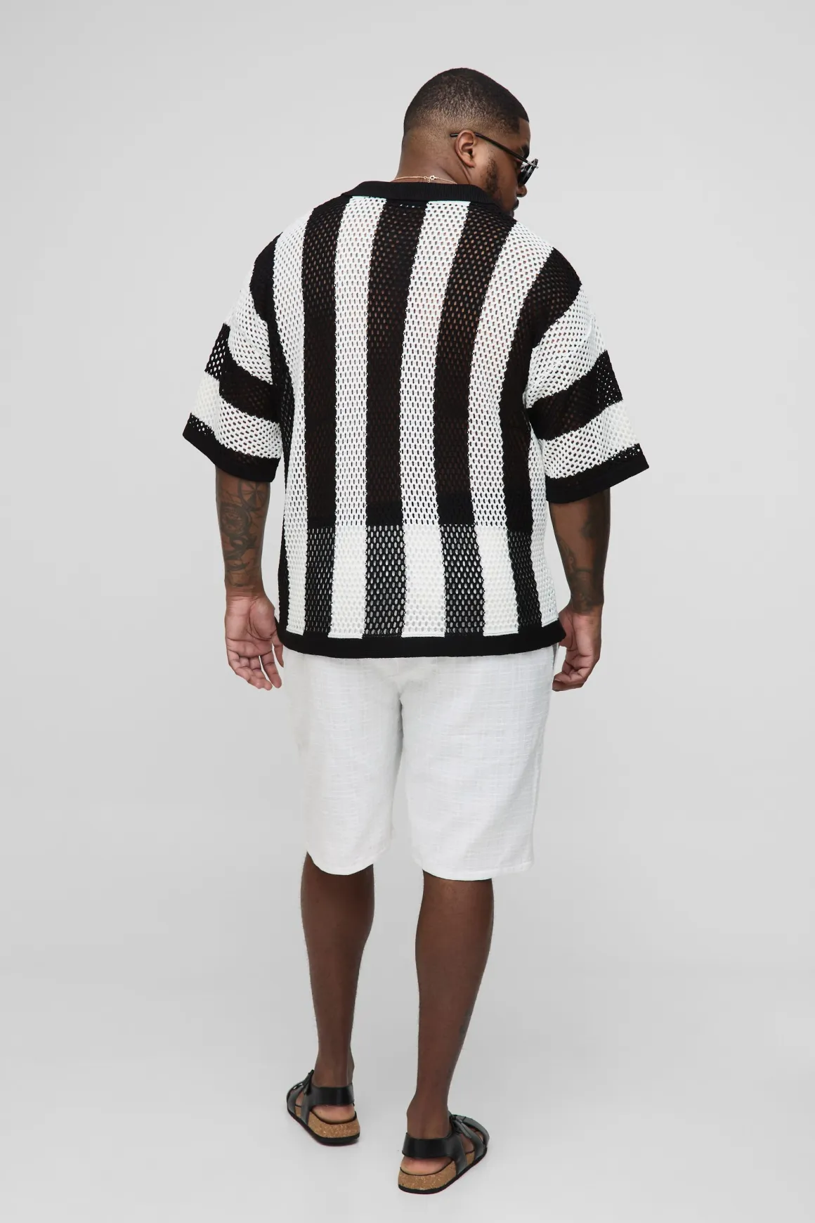 Plus Polo tricoté à rayures, surdimensionné et boxy