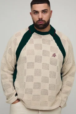 boohooMAN Plus Polo tricoté rétro football surdimensionné<Homme Polos|Tout Afficher