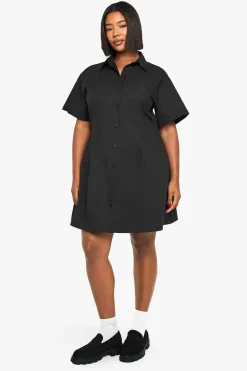 Plus Poplin Cinched Shirt Dress