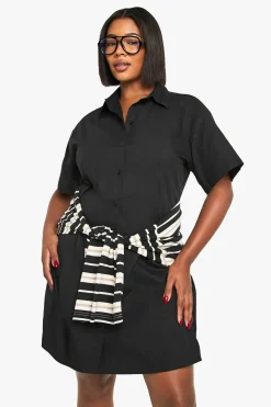 Plus Poplin Cinched Shirt Dress