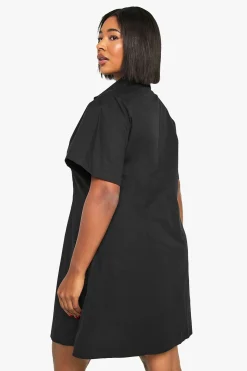 Plus Poplin Cinched Shirt Dress