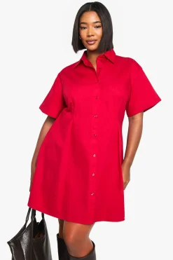boohoo Plus Poplin Cinched Shirt Dress<Femme Robes|Robes De Jour