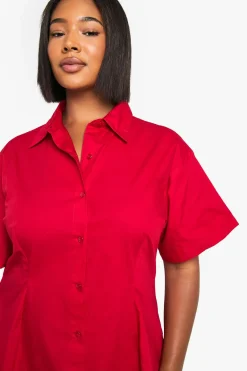 boohoo Plus Poplin Cinched Shirt Dress<Femme Robes|Robes De Jour