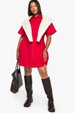 boohoo Plus Poplin Cinched Shirt Dress<Femme Robes|Robes De Jour