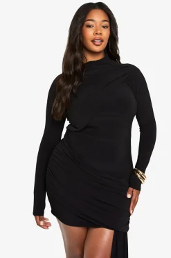 PLUS PREMIUM DRAPÉ robe mini à col haut