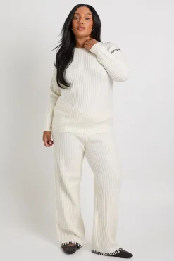Plus Premium Ensemble Tricoté Pull et Pantalon en Maille Épaisse à Finition Contrastée
