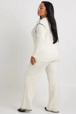 Plus Premium Ensemble Tricoté Pull et Pantalon en Maille Épaisse à Finition Contrastée