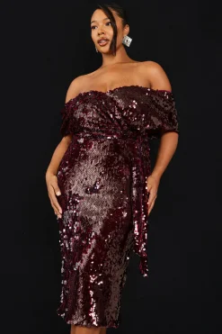 Plus Premium Robe Midi à Sequins à Épaulement Dénudé