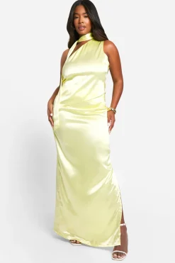 Plus Premium Satin Top Une Épaule & Ensemble Coordonné Jupe Maxi